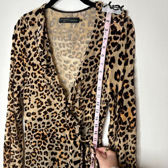 House of Harlow 1960 Cheetah Print Lafayette Wrap Front Tie Maxi Dress Ruffle L - Picture 16 of 16